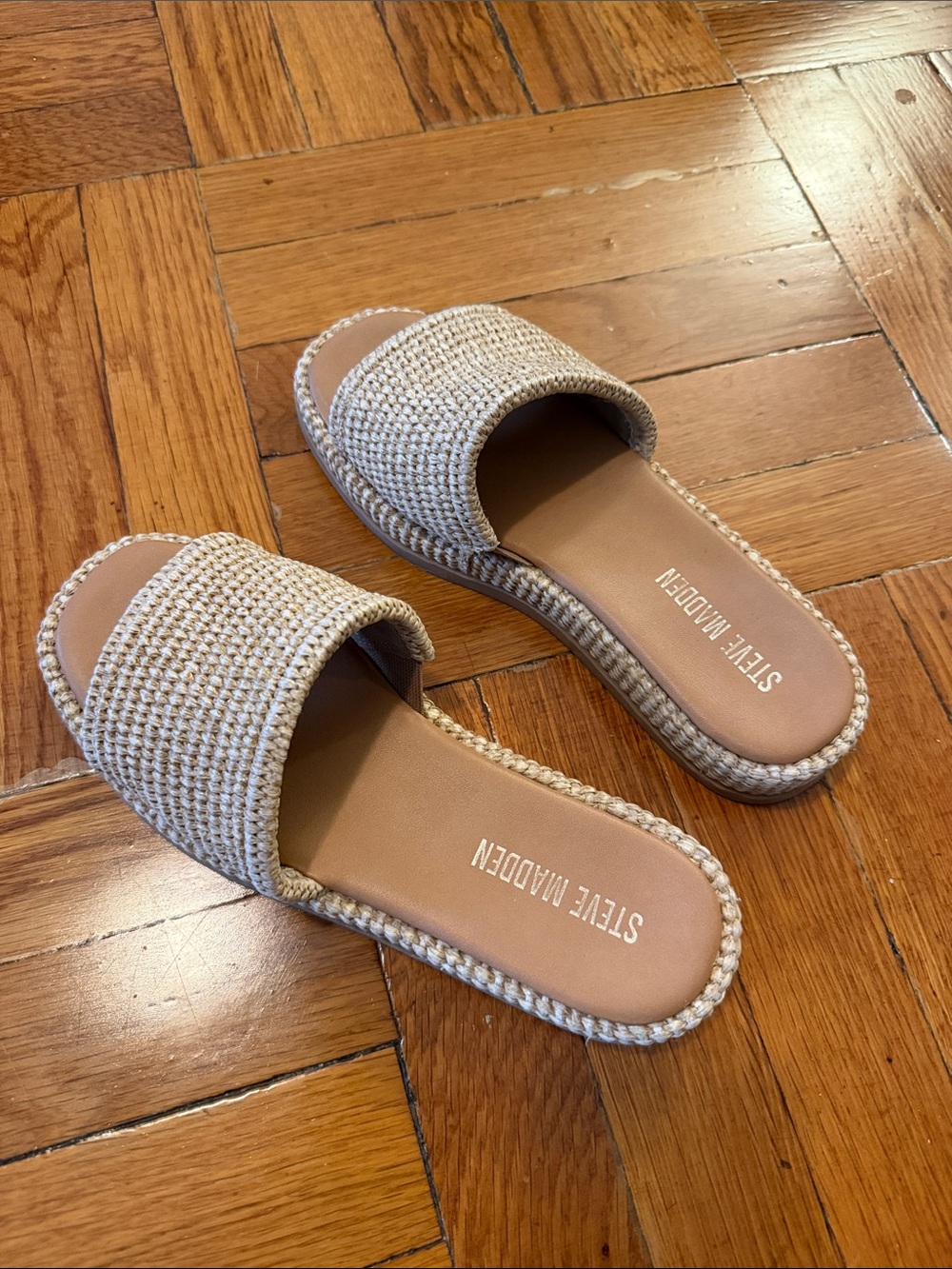 Steve Madden Neutral Woven Slide Mules - Beige
